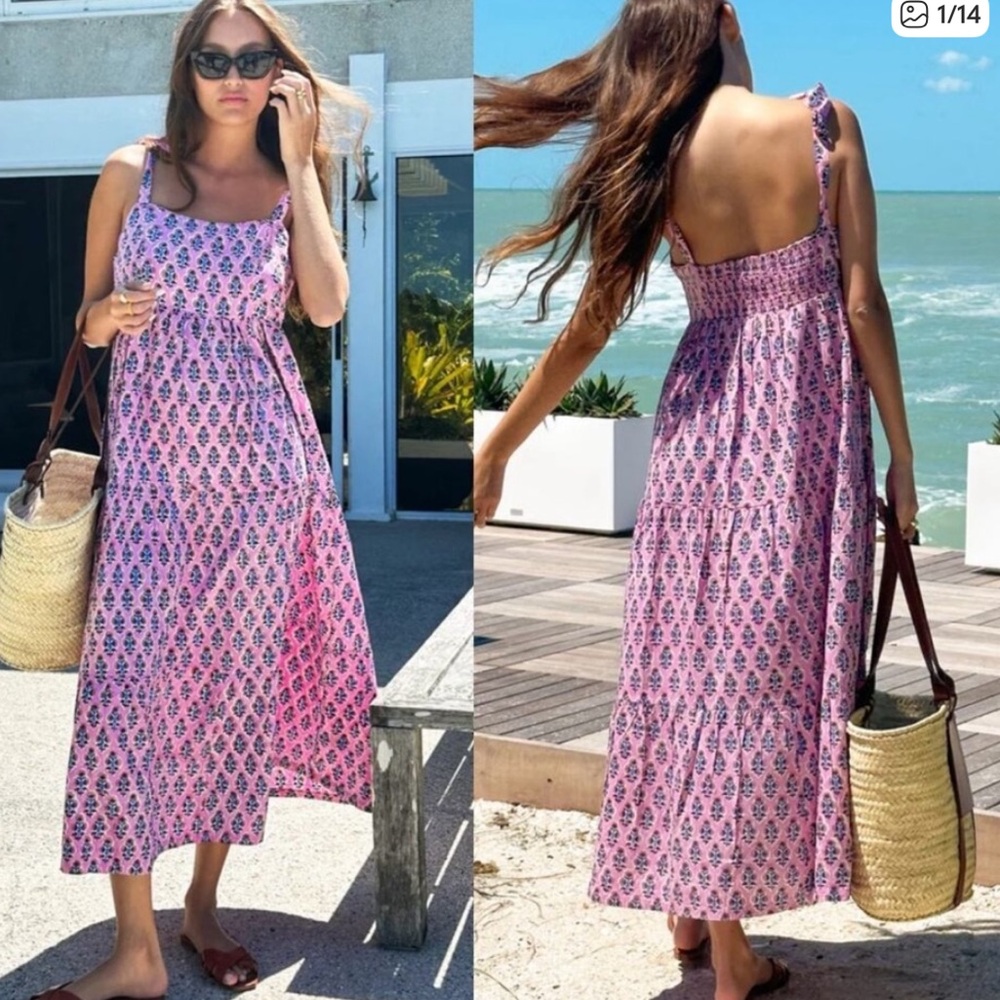 Emerson Fry India Collection Sara Tier Dress Day Flowers Aurora Pink Size M